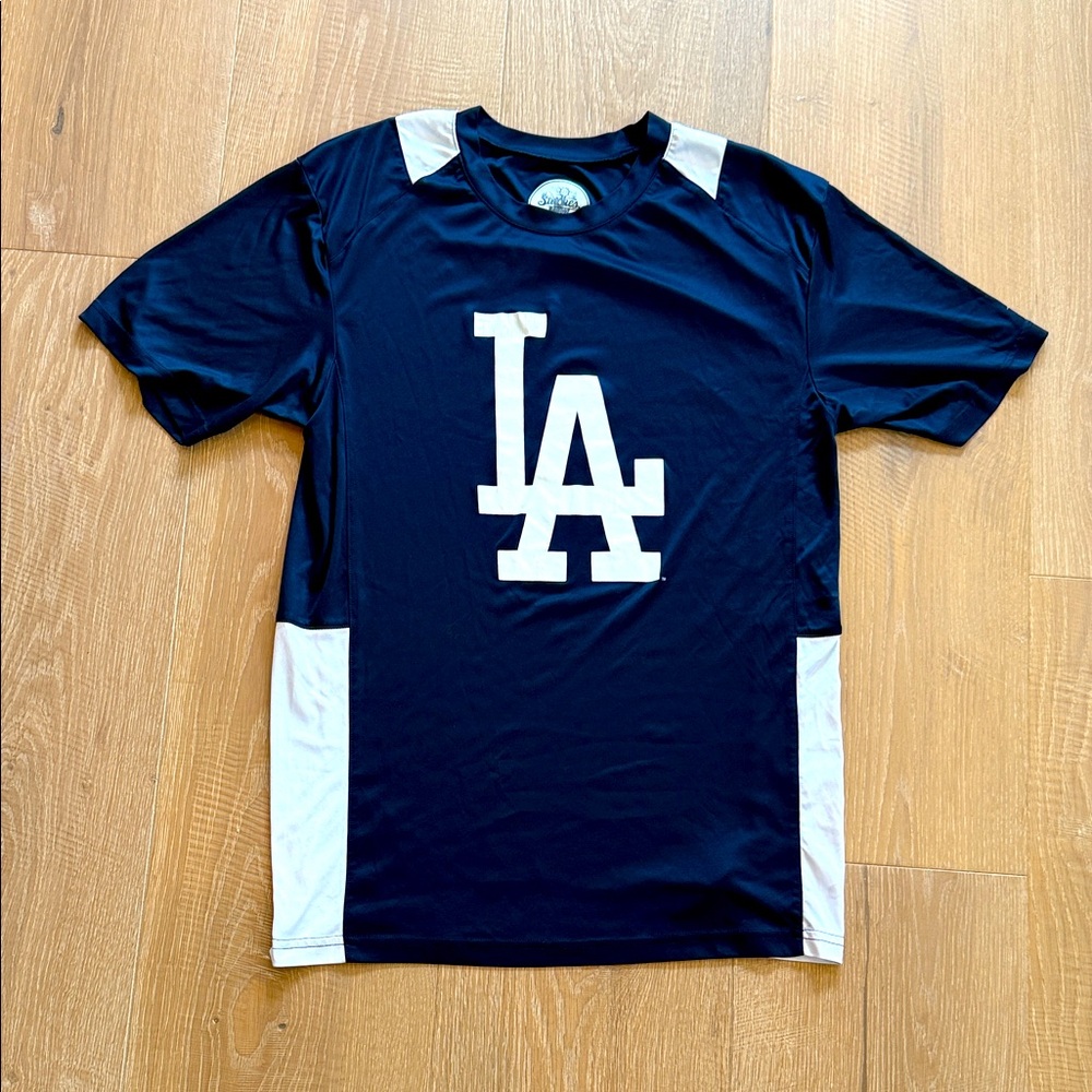 Dodgers Navy and White LA Logo Tee S